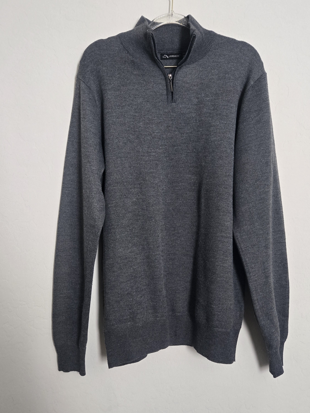 Jordache Men's Quarter Zip Sweater Charcoal Heather Gray Knit Pullover Size XL